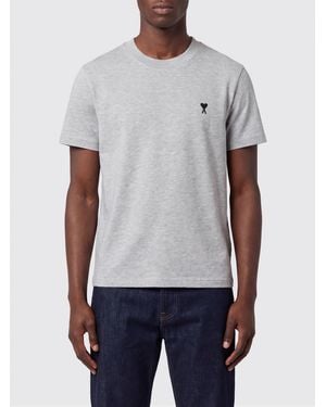 Ami Paris Camiseta De Cuello Redondo De Algodón Con Logo Ami De Coeur Bordado Y Hombros Caídos - Blanco