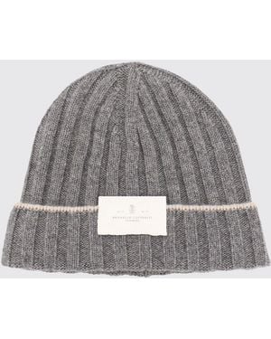 Brunello Cucinelli Ribbed Pure Cashmere Beanie With Cuff - Gray