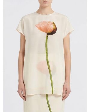 Simone Rocha Crepe Blouse With Floral Print - Natural