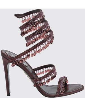 Rene Caovilla Chandelier Satin Sandals With Crystals And Snake Strap - Pink