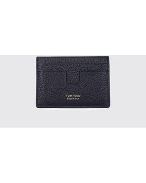 Tom Ford Laminated Logo Hammered Calfskin Card Holder - Blue