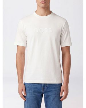 BOSS Slim Fit Cotton T-Shirt With Tone-On-Tone Logo - White