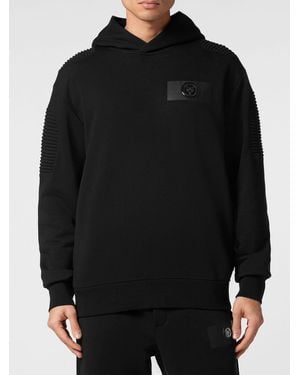 Philipp Plein Relaxed Fit Hoodie With Tone-On-Tone Applied Logo - Black