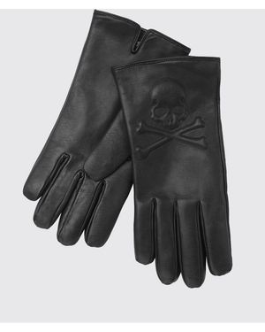 Philipp Plein Nappa Leather Gloves With Metal Skull Application - Grey