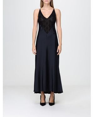 Hanita Satin Slip Midi Dress With Lace Inserts And Criss-Cross Straps - Blue