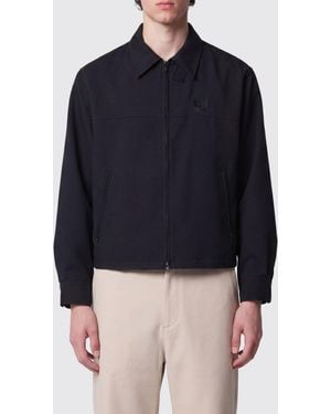 Needles Wool-Blend Twill Overshirt With Two-Way Zip Closure - Blue