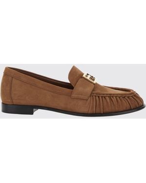Fendi Baguette Leather Penny Loafers With Ff Monogram Buckle - Brown
