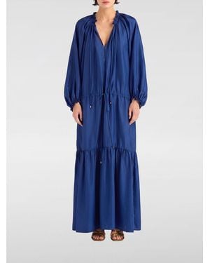 Momoní MomonÌ Túnica Larga De Seda Pura Con Mangas Abullonadas Y Cuello De Pico - Azul