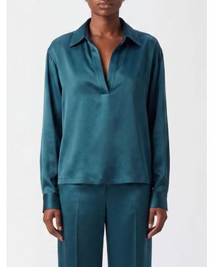 Tom Ford V-Neck Silk Blouse With Long Dropped-Shoulder Sleeves - Blue