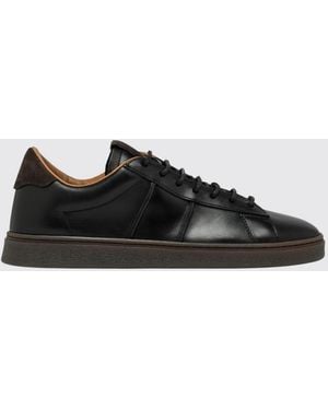 Buttero Smooth Leather Low-Top Trainers With Padded Ankle And Logo - Black