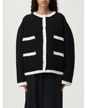 Emporio Armani Ottoman Stitch Knit Jacket With Fringe Hems - Blue