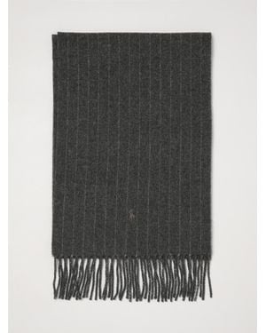 Polo Ralph Lauren Striped Wool And Cashmere Scarf With Pony Logo - Black