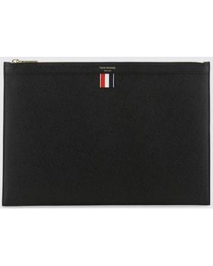 Thom Browne Grain Leather Pouch - Black