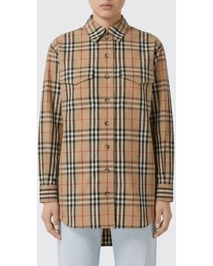 Burberry Long Check Cotton Shirt - Natural