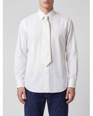 Brunello Cucinelli Slim Fit Cotton Blend Shirt With French Collar - White