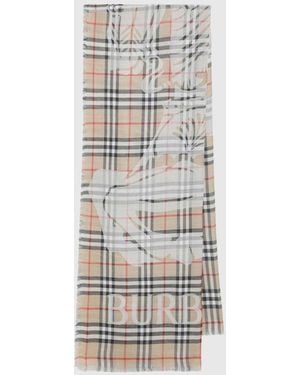Burberry Vintage Check Print Wool And Silk Scarf - White