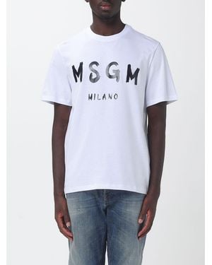 MSGM Camiseta De Algodón Con Cuello Redondo Y Logo Estampado - Blanco