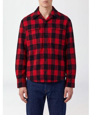 Ami Paris Check Wool Shirt Jacket With Cuban Collar - Red