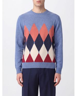 Ballantyne Argyle Pattern 100% Cashmere Crew-Neck Sweater - Blue
