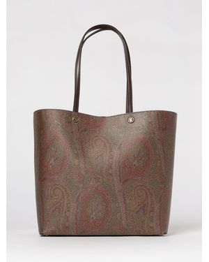 Etro Arnica Coated Cotton Shopper Bag With Paisley Jacquard - Brown