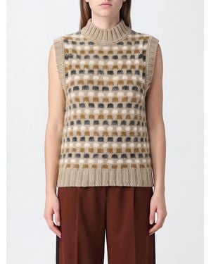Marni Wool And Cashmere Jacquard Knit Vest With Mock Neck - Brown