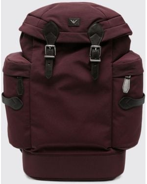 Emporio Armani Large Nylon Backpack With Flap And Eagle Logo Buckles - Red