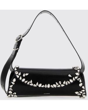 Jil Sander Cannolo Leather Bag With Rhinestone Embellishments - Black