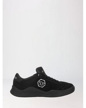 Philipp Plein Low Top Leather And Suede Trainers With Hexagon Logo - Black