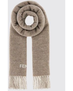 Fendi Schal Aus Reinem Kaschmir Mit Gesticktem Logo Und Fransenrändern - Natur