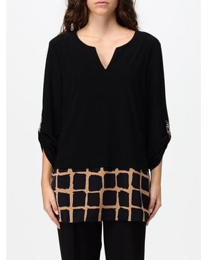 Joseph Ribkoff Chequered Silk Blouse With V-Neck And Dropped Shoulders - Black