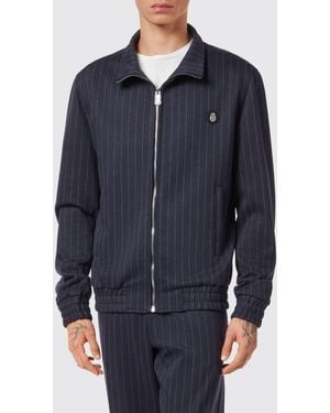 Billionaire Pinstriped Polyester Bomber Jacket - Blue