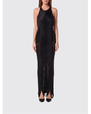 Philipp Plein Long Dress With Fringes - Black