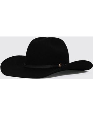 Patrizia Pepe Wool Felt Panama Hat With Wide Brim And Fly Logo - Black