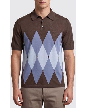 Ballantyne Diamond Pattern Cotton And Linen Polo Shirt - Blue