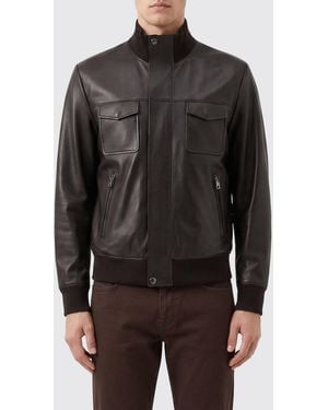 Dolce & Gabbana Dolce &Amp Gabbana Smooth Lambskin Leather Bomber Jacket With High Neck - Grey