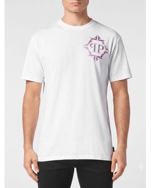 Philipp Plein Cotton T-Shirt With Monogram Print And Hexagon Logo - White