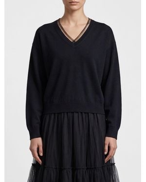 Fabiana Filippi V-Neck Wool And Cotton Blend Long-Sleeved Jumper - Black
