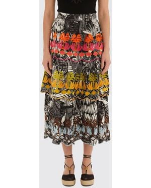 FARM Rio High-Waist Tropical Print Embroidered Cotton Midi Skirt - Multicolour