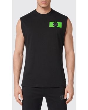 Philipp Plein Slim Fit Cotton Tank Top With Hexagon Logo On The Chest - Black