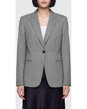 Alberta Ferretti Single-Breasted Chevron Wool Blend Blazer - Grey