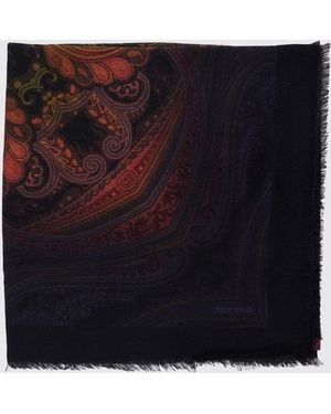 Etro Schal Aus Woll-Seiden-Mischung Mit Paisley-Muster Und Fransen - Schwarz