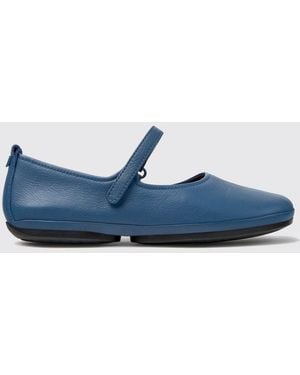 Camper Right Nina Calfskin Mary Jane Flats With Velcro Strap And Round Toe - Blue
