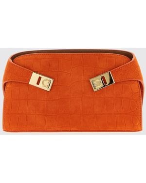 Ferragamo Hug Croc Print Suede Bag - Orange