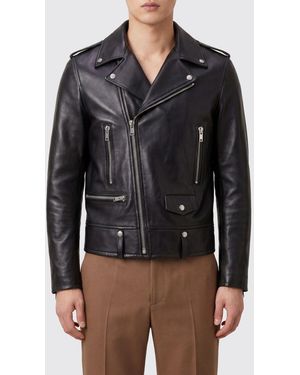 Saint Laurent Slim Fit Calfskin Leather Biker Jacket With Zip Closure - Black