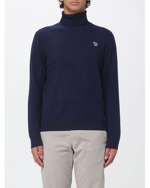 Paul Smith Embroidered-Logo Merino Wool And Cotton-Blend Turtleneck - Blue