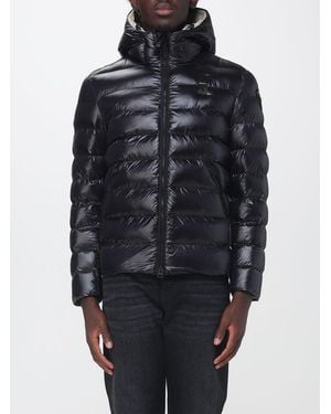 Blauer Wasserabweisende Stepp-Daunenjacke Aus Nylon Mit Kapuze Und Stehkragen - Schwarz