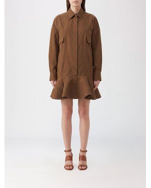 Stella McCartney Cotton Mini Chemisier Dress With Long Sleeves And Ruffles - Brown