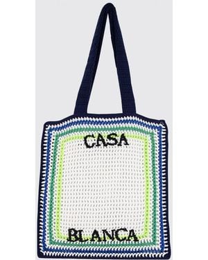 CASABLANCA Gehäkelte Baumwoll-Einkaufstasche Mit Logo - Blau