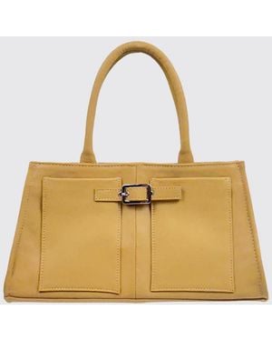 GIMAGUAS Annamaria Suede Leather Shoulder Bag With Double Handle - Metallic