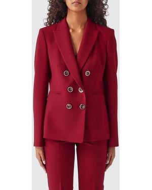 Pinko Alexia Cropped Double-Breasted Crêpe Blazer With Rever Collar - Red